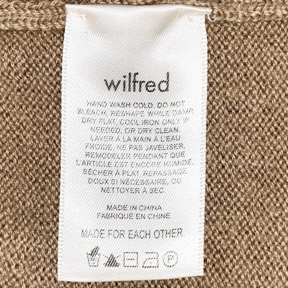 Aritzia Wilfred Tan Cyprie 100% Merino Wool Rolled Mock Neck Sweater Size S - Picture 8 of 9